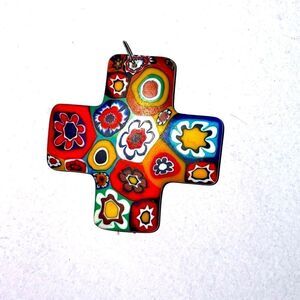 Vintage Ceramic Cross Pendant 